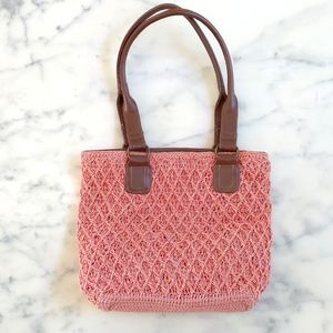 NWOT. Handmade Cotton blended crochet shoulder zip bag w/inside lining, pockets.